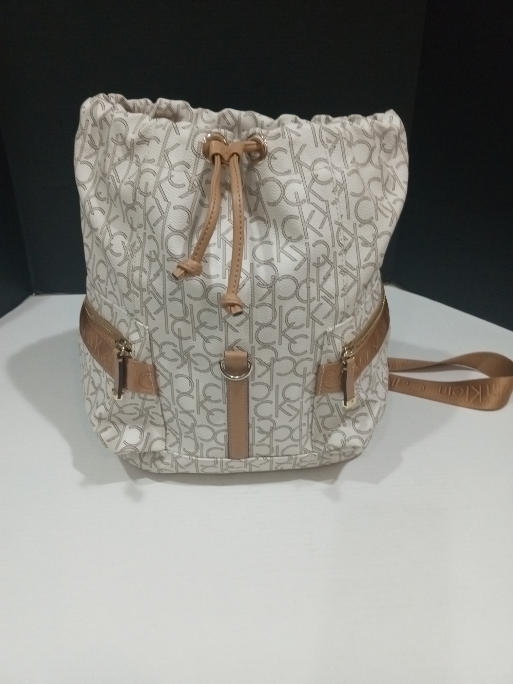 Calvin Klein Cream and Tan Monogram Backpack - Picture 3 of 4